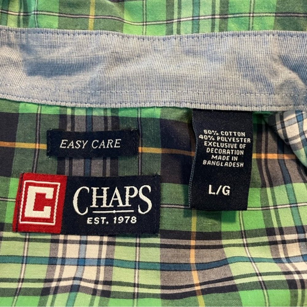 Chaos Easy Care Green Blue White Plaid Short Sleeve Men’s Button Up Size Large - Picture 4 of 4